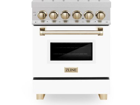 ZLINE Autograph Edition 24  2.8 cu. ft. Dual Fuel Range with Gas Stove and Electric Oven in DuraSnow Stainless Steel with White Matte Door and Accents (RASZ-WM-24) [Color: Gold] on Sale