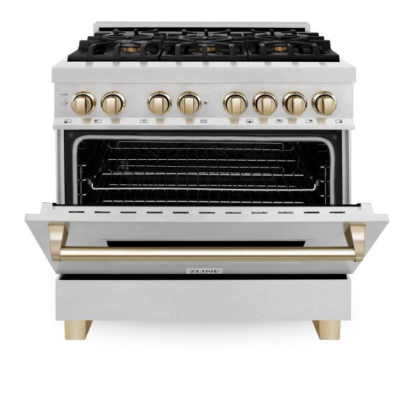 ZLINE Autograph Edition 36 in. 4.6 cu. ft. Dual Fuel Range with Gas Stove and Electric Oven in DuraSnow Stainless Steel with Accents (RASZ-SN-36) [Color: Gold] Online Sale