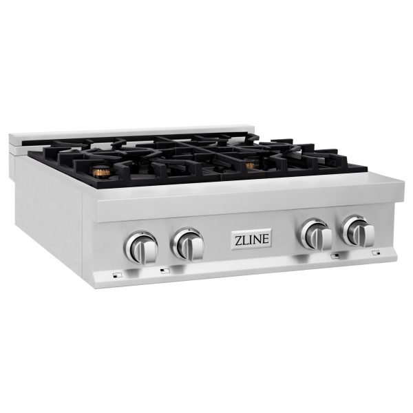 ZLINE 30 in. Porcelain Gas Stovetop with 4 Gas Burners (RT30) Available with Brass Burners [Color: Stainless Steel with Brass Burners] Discount