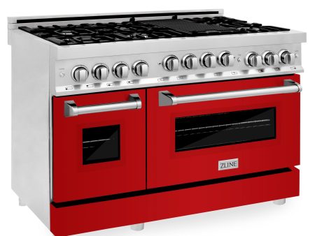 ZLINE 48  6.0 cu. ft. Range with Gas Stove and Gas Oven in Stainless Steel (RG48) [Color: Red Gloss] Cheap