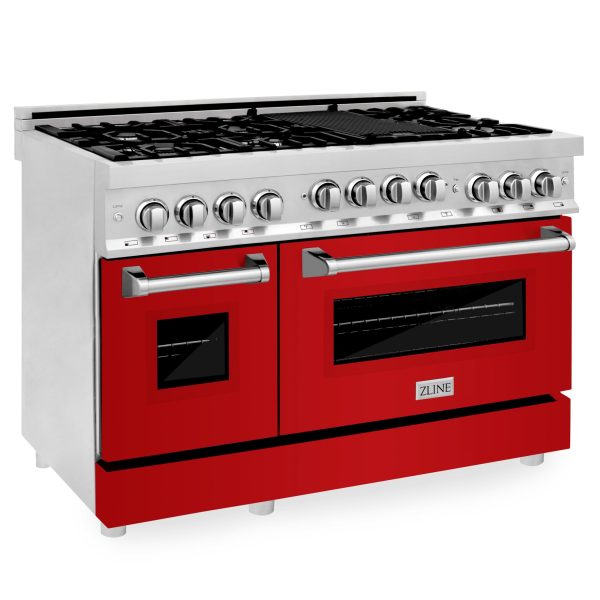 ZLINE 48  6.0 cu. ft. Range with Gas Stove and Gas Oven in Stainless Steel (RG48) [Color: Red Gloss] Cheap