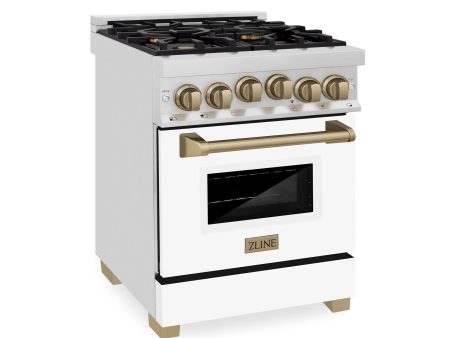 ZLINE Autograph Edition 24  2.8 cu. ft. Range with Gas Stove and Gas Oven in Stainless Steel with White Matte Door and Matte Black Accents (RGZ-WM-24) [Color: Champagne Bronze] Online now