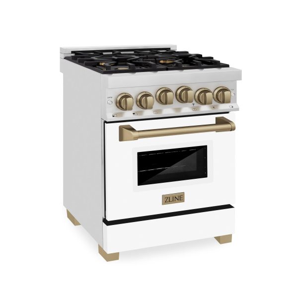 ZLINE Autograph Edition 24  2.8 cu. ft. Range with Gas Stove and Gas Oven in Stainless Steel with White Matte Door and Matte Black Accents (RGZ-WM-24) [Color: Champagne Bronze] Online now