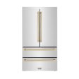 ZLINE 36  Autograph Edition 22.5 cu. ft Freestanding French Door Refrigerator with Ice Maker in Fingerprint Resistant Stainless Steel with Accents (RFMZ-36) [Color: Gold Accents] Online Hot Sale