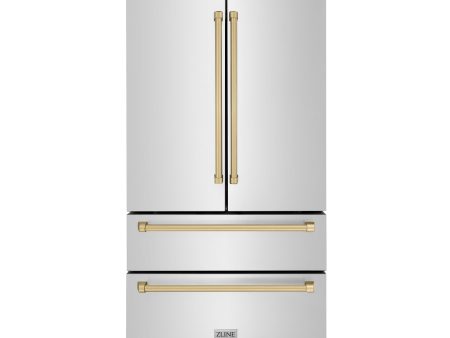 ZLINE 36  Autograph Edition 22.5 cu. ft Freestanding French Door Refrigerator with Ice Maker in Fingerprint Resistant Stainless Steel with Accents (RFMZ-36) [Color: Gold Accents] Online Hot Sale