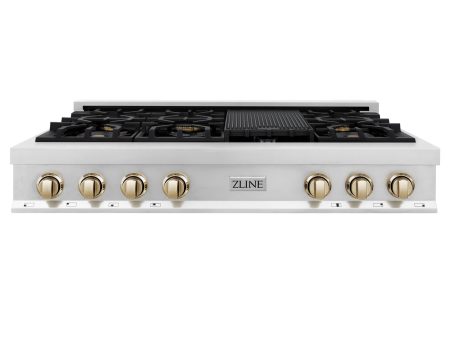 ZLINE 48 In. Autograph Edition Rangetop in Stainless Steel with Gold Accents (RTZ-48-G) For Sale