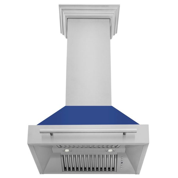 ZLINE 30 in. Stainless Steel Range Hood with Colored Shell Options and Stainless Steel Handle (8654STX-30) [Color: Blue Matte] For Sale