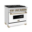 ZLINE Autograph Edition 36  4.6 cu. ft. Dual Fuel Range with Gas Stove and Electric Oven in Stainless Steel with White Matte Door and Accents (RAZ-WM-36) [Color: Champagne Bronze] For Sale