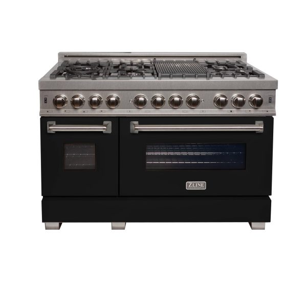 ZLINE 48 in. DuraSnow Stainless Steel 6.0 cu.ft. 7 Gas Burner Electric Oven Range with Color Door Options (RAS-SN-48) [Color: Black Matte] Online Hot Sale