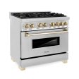 ZLINE Autograph Edition 36  4.6 cu. ft. Dual Fuel Range with Gas Stove and Electric Oven in Stainless Steel with Accents (RAZ-36) [Color: Gold] on Sale