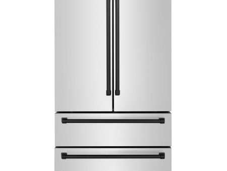 ZLINE 36  Autograph Edition 22.5 cu. ft Freestanding French Door Refrigerator with Ice Maker in Fingerprint Resistant Stainless Steel with Accents (RFMZ-36) [Color: Matte Black Accents] Online now