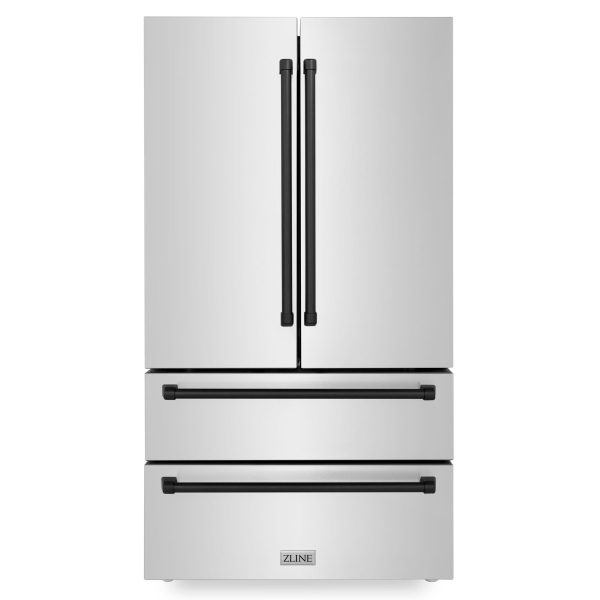 ZLINE 36  Autograph Edition 22.5 cu. ft Freestanding French Door Refrigerator with Ice Maker in Fingerprint Resistant Stainless Steel with Accents (RFMZ-36) [Color: Matte Black Accents] Online now