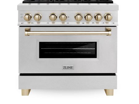 ZLINE Autograph Edition 36 in. 4.6 cu. ft. Dual Fuel Range with Gas Stove and Electric Oven in DuraSnow Stainless Steel with Accents (RASZ-SN-36) [Color: Gold] Online Sale