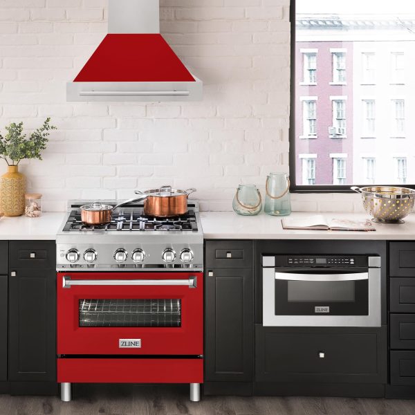 ZLINE 30 in. Stainless Steel Range Hood with Colored Shell Options and Stainless Steel Handle (8654STX-30) [Color: Red Matte] Online now