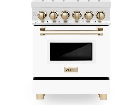 ZLINE Autograph Edition 24  2.8 cu. ft. Dual Fuel Range with Gas Stove and Electric Oven in Stainless Steel with White Matte Door and Accents (RAZ-WM-24) [Color: Gold] Online