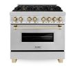 ZLINE Autograph Edition 36  4.6 cu. ft. Dual Fuel Range with Gas Stove and Electric Oven in Stainless Steel with Accents (RAZ-36) [Color: Gold] on Sale