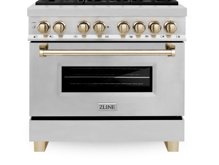 ZLINE Autograph Edition 36  4.6 cu. ft. Dual Fuel Range with Gas Stove and Electric Oven in Stainless Steel with Accents (RAZ-36) [Color: Gold] on Sale