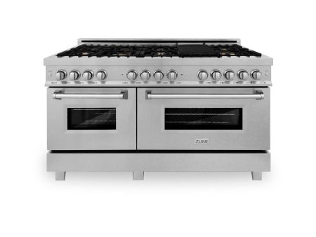 ZLINE 60 in. 7.4 cu. ft. Dual Fuel Range with Gas Stove and Electric Oven in DuraSnow Stainless Steel and Colored Door Options (RAS-60) [Color: DuraSnow Stainless Steel with Brass Burners] For Discount