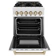 ZLINE Autograph Edition 24 in. 2.8 cu. ft. Dual Fuel Range with Gas Stove and Electric Oven in Stainless Steel with Accents (RAZ-24) [Color: Gold Accents] Cheap