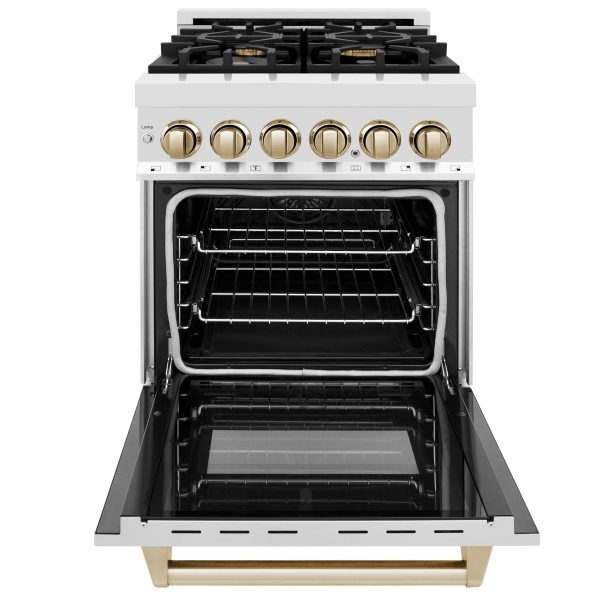 ZLINE Autograph Edition 24 in. 2.8 cu. ft. Dual Fuel Range with Gas Stove and Electric Oven in Stainless Steel with Accents (RAZ-24) [Color: Gold Accents] Cheap