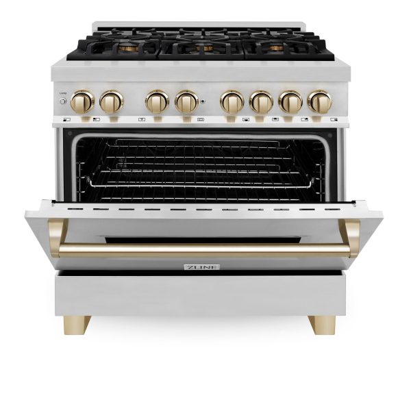 ZLINE Autograph Edition 36  4.6 cu. ft. Dual Fuel Range with Gas Stove and Electric Oven in Stainless Steel with Accents (RAZ-36) [Color: Gold] on Sale