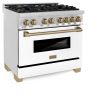 ZLINE Autograph Edition 36  4.6 cu. ft. Dual Fuel Range with Gas Stove and Electric Oven in Stainless Steel with White Matte Door and Accents (RAZ-WM-36) [Color: Champagne Bronze] For Sale