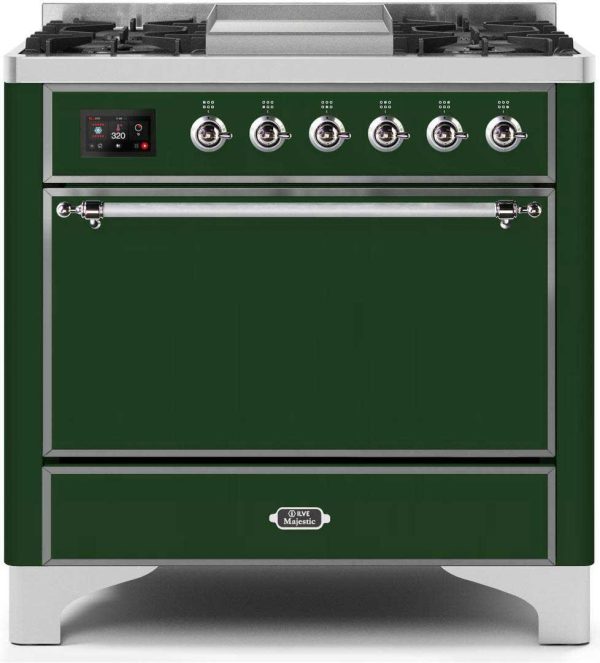 Majestic II 36 Inch Dual Fuel Liquid Propane Freestanding Range in Emerald Green with Chrome Trim Sale