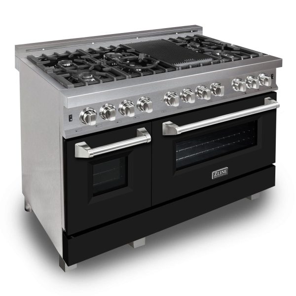 ZLINE 48 in. DuraSnow Stainless Steel 6.0 cu.ft. 7 Gas Burner Electric Oven Range with Color Door Options (RAS-SN-48) [Color: Black Matte] Online Hot Sale