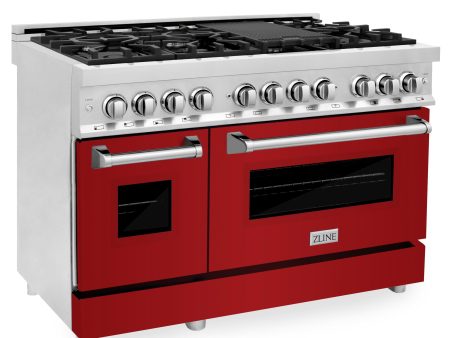 ZLINE 48 in. Dual Fuel Range with Gas Stove and Electric Oven in Stainless Steel (RA48) [Color: Red Gloss] Discount