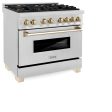 ZLINE Autograph Edition 36 in. 4.6 cu. ft. Dual Fuel Range with Gas Stove and Electric Oven in DuraSnow Stainless Steel with Accents (RASZ-SN-36) [Color: Gold] Online Sale