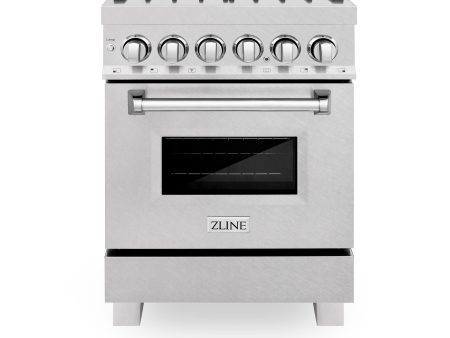 ZLINE 24 in. Professional Dual Fuel Range in DuraSnow Stainless Steel with Color Door Options (RAS-SN-24) [Color: DuraSnow With Brass Burners] For Sale