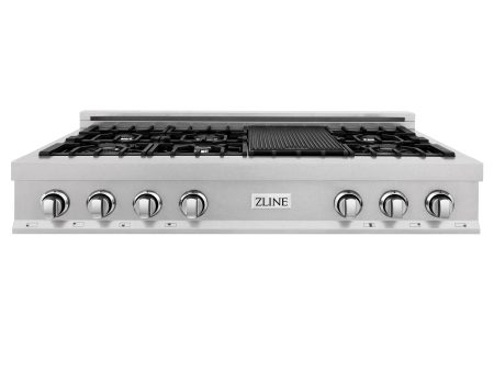 ZLINE 48  Porcelain Gas Stovetop in Fingerprint Resistant Stainless Steel with 7 Gas Burners and Griddle (RTS-48) [Color: DuraSnow Stainless Steel] For Cheap