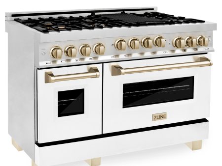 ZLINE Autograph Edition 48  6.0 cu. ft. Range with Gas Stove and Gas Oven in Stainless Steel with White Matte Door with Accents (RGZ-WM-48) [Color: Gold] on Sale