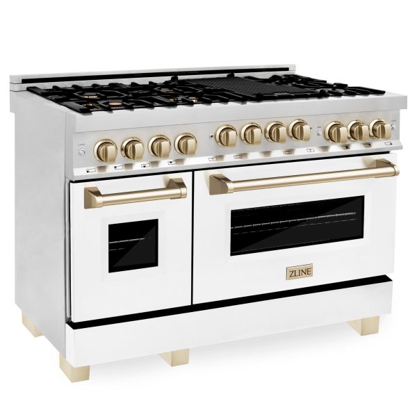 ZLINE Autograph Edition 48  6.0 cu. ft. Range with Gas Stove and Gas Oven in Stainless Steel with White Matte Door with Accents (RGZ-WM-48) [Color: Gold] on Sale