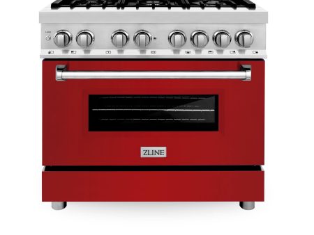 ZLINE 36 in. Dual Fuel Range with Gas Stove and Electric Oven in Stainless Steel (RA36) [Color: Red Gloss] Supply