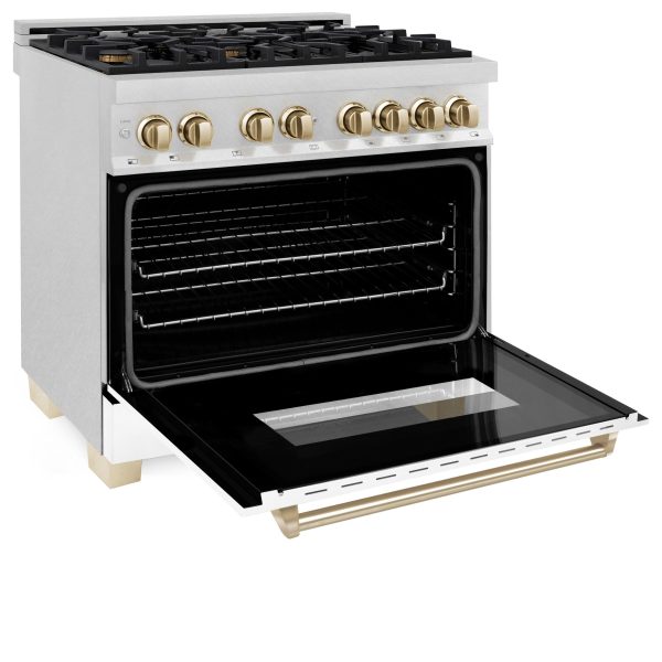 ZLINE Autograph Edition 36  4.6 cu. ft. Dual Fuel Range with Gas Stove and Electric Oven in DuraSnow Stainless Steel with White Matte Door and Accents (RASZ-WM-36) [Color: Gold] Online Hot Sale