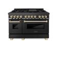 ZLINE Autograph Edition 48  6.0 cu. ft. Dual Fuel Range with Gas Stove and Electric Oven in Black Stainless Steel with Accents (RABZ-48) [Color: Gold] Online Sale