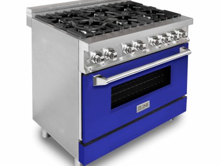 ZLINE 36 in. Dual Fuel Range with Gas Stove and Electric Oven in Stainless Steel (RA36) [Color: Blue Matte] on Sale