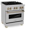 ZLINE Autograph Edition 30  4.0 cu. ft. Dual Fuel Range with Gas Stove and Electric Oven in DuraSnow Stainless Steel with Accents (RASZ-SN-30) [Color: Champagne Bronze] Hot on Sale