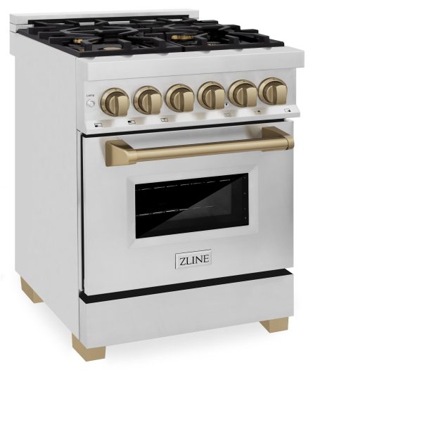 ZLINE Autograph Edition 24 in. 2.8 cu. ft. Dual Fuel Range with Gas Stove and Electric Oven in Stainless Steel with Accents (RAZ-24) [Color: Champagne Bronze Accents] Hot on Sale