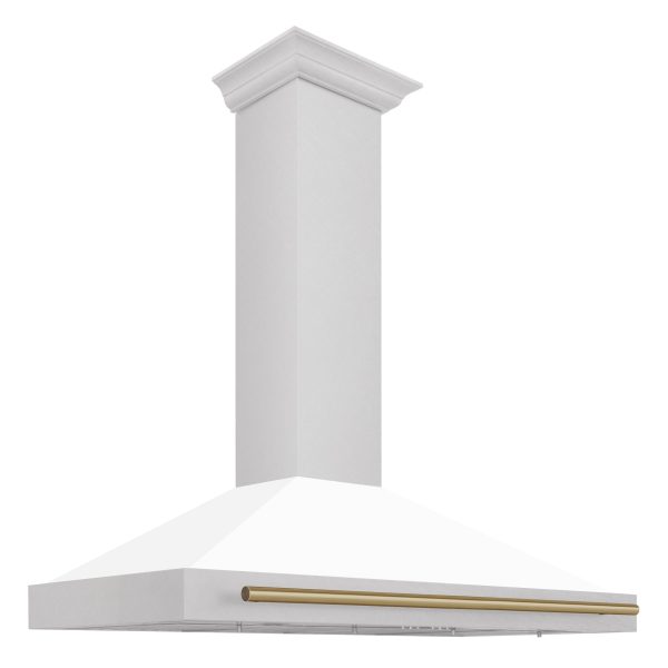 ZLINE 48 in. Autograph Edition DuraSnow Stainless Steel Range Hood with White Matte Shell and Accented Handles (KB4SNZ-WM48) [Color: Champagne Bronze Accents] Online Hot Sale