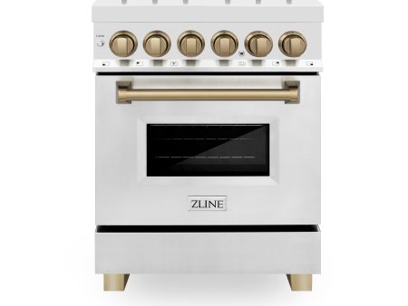 ZLINE Autograph Edition 24 in. 2.8 cu. ft. Dual Fuel Range with Gas Stove and Electric Oven in Stainless Steel with Accents (RAZ-24) [Color: Champagne Bronze Accents] Hot on Sale