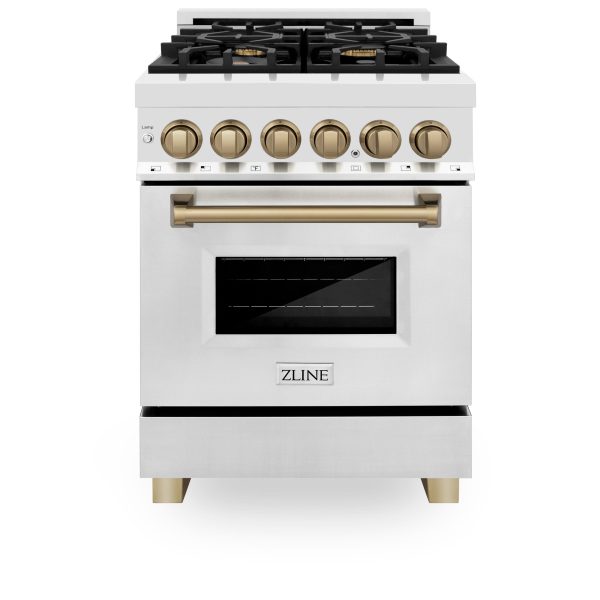 ZLINE Autograph Edition 24 in. 2.8 cu. ft. Dual Fuel Range with Gas Stove and Electric Oven in Stainless Steel with Accents (RAZ-24) [Color: Champagne Bronze Accents] Hot on Sale