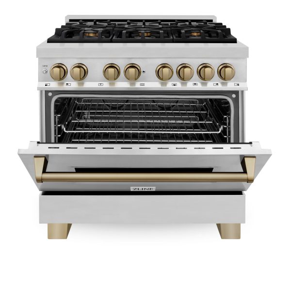 ZLINE Autograph Edition 36  4.6 cu. ft. Dual Fuel Range with Gas Stove and Electric Oven in Stainless Steel with Accents (RAZ-36) [Color: Champagne Bronze] Sale