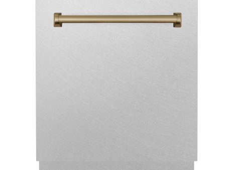 ZLINE Autograph Edition 24  3rd Rack Top Control Tall Tub Dishwasher in DuraSnow Stainless Steel with Accent Handle, 51dBa (DWVZ-SN-24) [Color: Champagne Bronze] on Sale