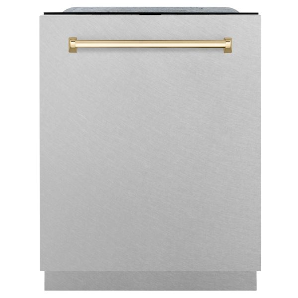 ZLINE Autograph Edition 24  3rd Rack Top Touch Control Tall Tub Dishwasher in DuraSnow Stainless Steel with Accent Handle, 45dBa (DWMTZ-SN-24) [Color: Gold] For Cheap