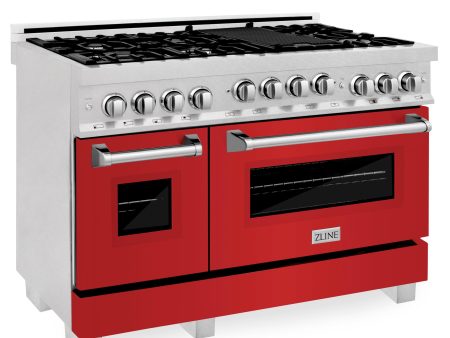 ZLINE 48  6.0 cu. ft. Range with Gas Stove and Gas Oven in ZLINE DuraSnow Stainless Steel® (RGS-SN-48) [Color: Red Matte] Discount