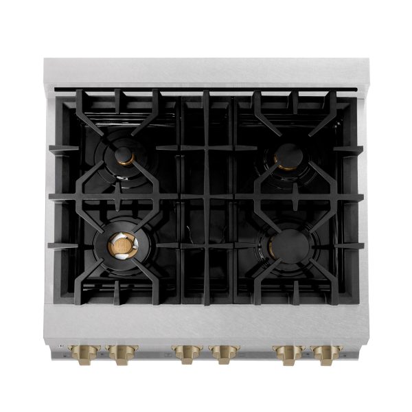 ZLINE Autograph Edition 30  4.0 cu. ft. Dual Fuel Range with Gas Stove and Electric Oven in DuraSnow Stainless Steel with Accents (RASZ-SN-30) [Color: Champagne Bronze] Hot on Sale