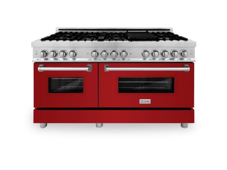 ZLINE 60 in. 7.4 cu. ft. Dual Fuel Range with Gas Stove and Electric Oven in Stainless Steel with Color Options (RA60) [Color: Red Gloss] Supply