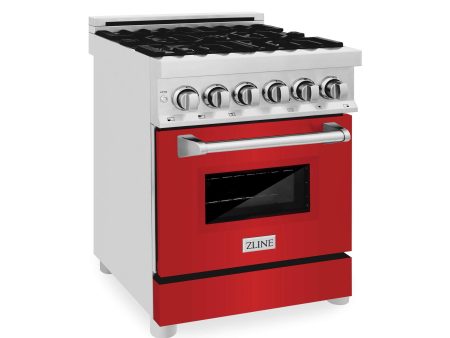 ZLINE 24 in. Professional Dual Fuel Range in DuraSnow Stainless Steel with Color Door Options (RAS-SN-24) [Color: Red Matte] Sale